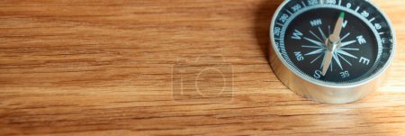 Photo for Banner of compass on wooden background with copy space using as direction - Royalty Free Image