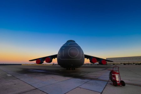 Photo for A C5 Galaxy on display, at sunrise before the crowds arrive, at the 2022 Miramar Airshow in San Diego, California. - Royalty Free Image