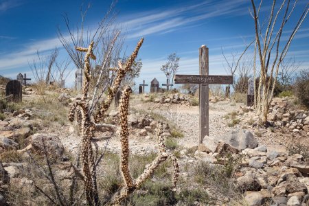 Photo for Boothill in Tombstone, Arizona became a nickname for the "Old City Cemetery" referencing the number of men who died with their boots on.  Here are just a few of the unknown graves in the cemetery. - Royalty Free Image