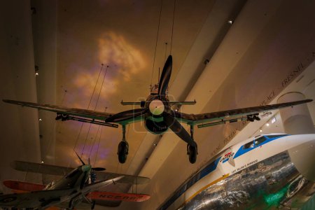 Photo for A Second World War Junkers Ju 87, or Stuka, dive bomber hangs from the ceiling of the Museum of Science and Industry in Chicago, Illinois. - Royalty Free Image