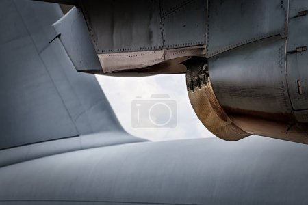 Photo for The exhaust from a turboprop of an A-400 Atlas of the Royal Air Force (RAF) on display at America's Airshow in Miramar, California. - Royalty Free Image