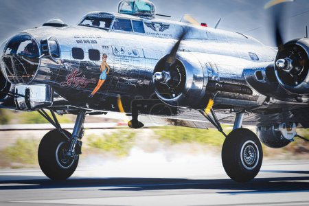 Photo for A B-17 Flying Fortress, named Sentimental Journey of the Commemorative Air Force, at the Santa Teresa Airport in New Mexico. - Royalty Free Image