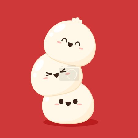 Cute Dim sum character, traditional Chinese dumplings, with funny smiling faces. Kawaii Asian food vector.