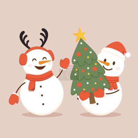 Snowman cartoon vector. Snowman wear a winter theme. Graphic resource about winter and christmas for content , banner, sticker label and greeting card.