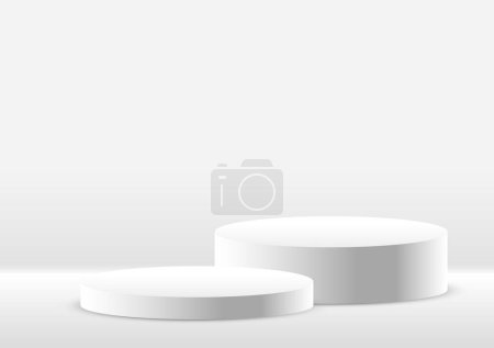 Ilustración de Pedestal redondo en blanco. podio ganador del premio circular blanco para la exhibición excepcional de publicidad de productos de lujo sobre fondo de iluminación de gradiente blanco. - Imagen libre de derechos