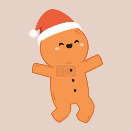 Illustration for Holiday gingerbread man cookie. Cookie in shape of man with Samta claus hat. Happy new year decoration. Merry christmas holiday. New year and xmas celebration. - Royalty Free Image