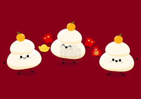 Illustration for Japanese New Year Kagami Mochi Rice Cake. Illustration material Kagami mochi lucky charm simple vector. Kagami Mochi character or mascot. - Royalty Free Image
