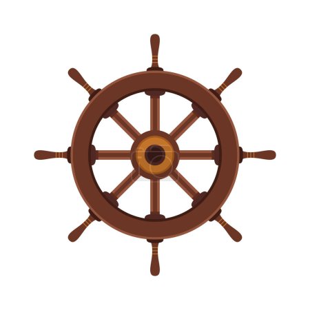 Illustration for Pirate steering wheel. The steering wheel. An old wooden ship's rudder for steering on the sea. Icon, clipart for website about history, travel, pirates. - Royalty Free Image