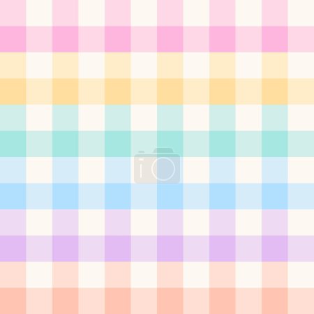 Illustration for Gingham check plaid pattern for spring summer in colorful pastel rainbow purple, blue, green, orange, pink, yellow, off white. Seamless vichy design for dress, skirt, napkin. - Royalty Free Image