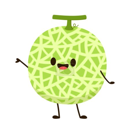 Illustration for Melon character design. melon on white background. Melon in a Peasant hat vector. - Royalty Free Image