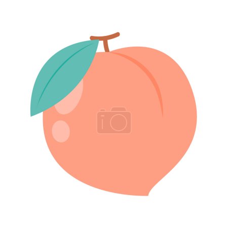 Peach dessin animé vecteur. Caniche pêche avec icône de feuilles. Pêche fruits en forme de coeur isolé sur fond blanc. Ferme, aliments naturels, fruits frais.