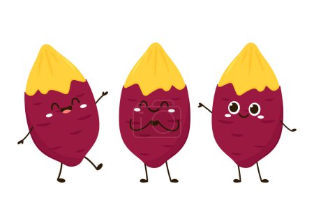 Roasted sweet potato. Sweet potato cartoon. Sweet potato character design.