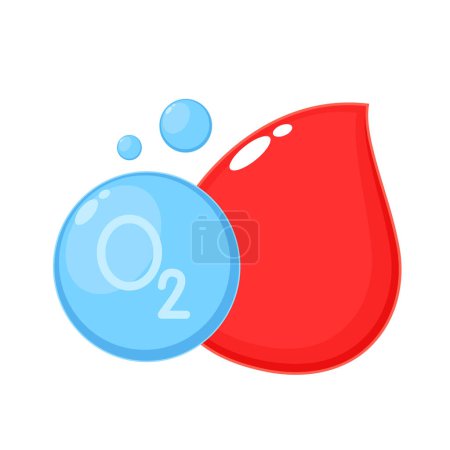 Glóbulos rojos y vector de oxígeno. espacio libre para el texto. Símbolo de agua vector. Modelos de moléculas de oxígeno O2 fórmulas azules y químicas.