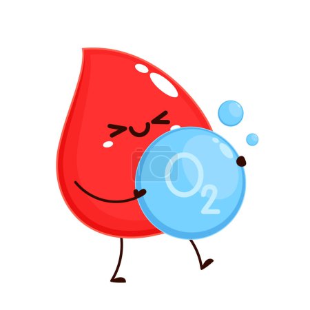 Red blood cell character design. Red blood cell vector. free space for text. Water symbol vector. Oxygen O2 molecule models blue and chemical formulas.