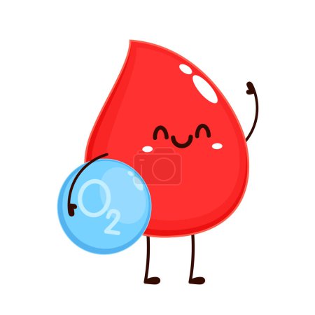 Red blood cell character design. Red blood cell vector. free space for text. Water symbol vector. Oxygen O2 molecule models blue and chemical formulas.