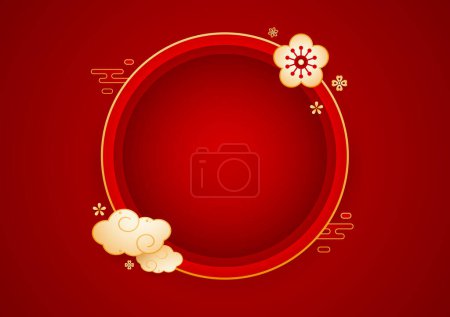 Happy Chinese new year 2025. Chinese new year banner with circle for show product. Greeting card. China frame with lantern on red background.