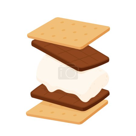 Illustration for Chocolate bar and graham crackers. S'more graham cracker, chocolate, and marshmallow. - Royalty Free Image