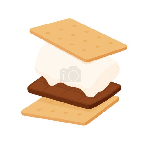 Illustration for Chocolate bar and graham crackers. S'more graham cracker, chocolate, and marshmallow. - Royalty Free Image