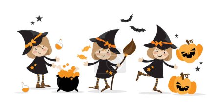 Téléchargez les illustrations : Halloween petite collection de sorcières. - en licence libre de droit