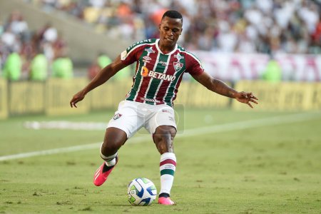 Photo for Rio de Janeiro, Brazil, May 2, 2023. Soccer player of the Fluminense team, during the game against River Plate, for the Copa Libertadores at the Maracan stadium. - Royalty Free Image