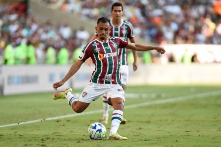 Photo for Rio de Janeiro, Brazil, May 2, 2023. Soccer player of the Fluminense team, during the game against River Plate, for the Copa Libertadores at the Maracan stadium. - Royalty Free Image