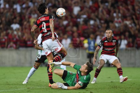 Téléchargez les photos : Rio de Janeiro, Brésil, 10 avril 2024. Match de football entre Flamengo vs Palestino pour le Conmebol Libertadores 2024, au stade Marcan. - en image libre de droit