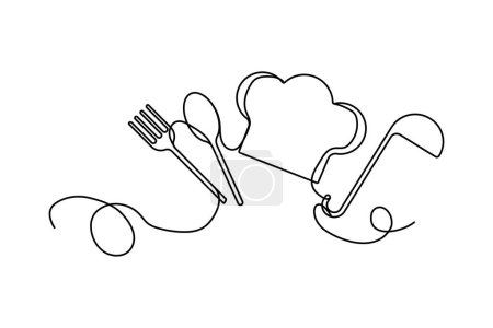 Chef hat fork line. Vector illustration. Stock picture. EPS 10.