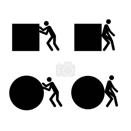 Illustration for Black icons men pulling pushing. Black character. Vector illustration. EPS 10. - Royalty Free Image