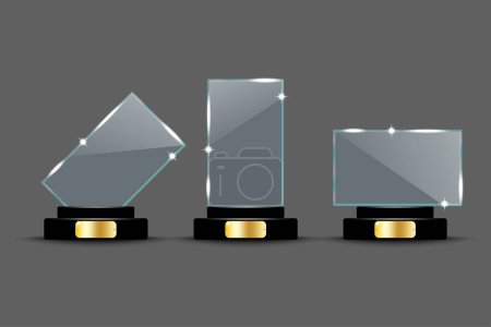 Ilustración de Premios de vidrio en un stand. Antecedentes. Premios de vidrio en diferentes formas. Ilustración vectorial. EPS 10. - Imagen libre de derechos