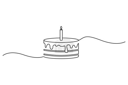 Téléchargez les illustrations : Gâteau d'anniversaire dans le style de dessin d'art en ligne continue. Croquis linéaire noir traditionnel de bougie à gâteau. Illustration vectorielle. SPE 10. - en licence libre de droit