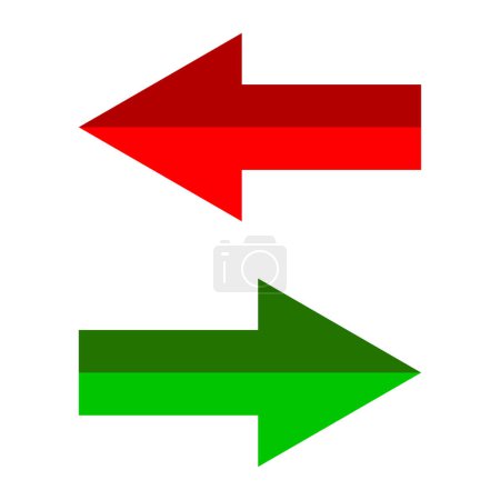 Ilustración de Flechas rojas verdes, derecha izquierda. Ilustración vectorial. EPS 10. Imagen de stock. - Imagen libre de derechos