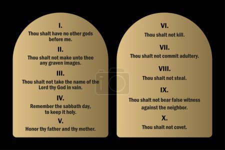 Stone tablets with the ten commandments of God in English. Vector illustration. EPS 10. Stock image.