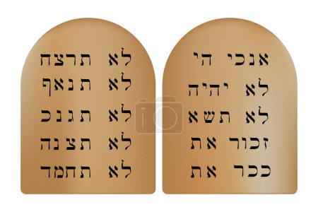 Stone tablets with the ten commandments of God in Hebrew. Vector illustration. EPS 10. Stock image.