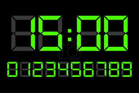 Light green Digital LED numbers. Digital clock number set. Electronic figures. Vector illustration. EPS 10. Stock image.