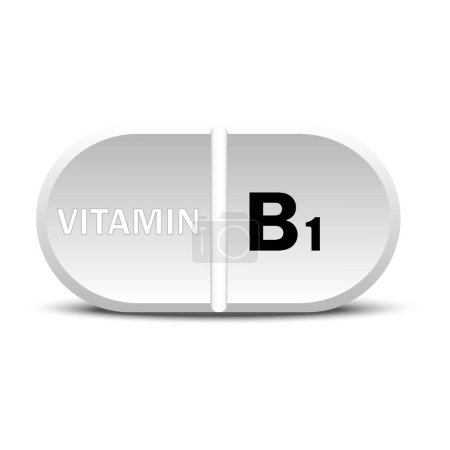 Illustration for Vitamin B1 white icon. Vitamin drop pill capsule icon. Vector illustration. EPS10. Stock image. - Royalty Free Image
