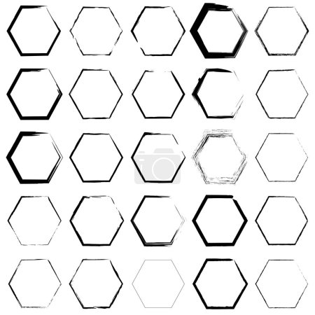 Black hexagon pattern. Hand-drawn, uniform grid. Simple, stylized design. Vector illustration. EPS 10. Stock image.