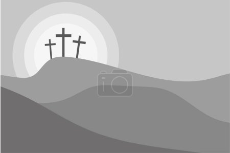 Illustration for Icon Golgotha crosses. Symbol of faith, sacrifice. Christian Easter scene. Vector illustration. EPS 10. Stock image. - Royalty Free Image