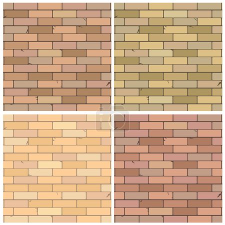 Varied brick wall patterns. Pastel to dark color palettes. Seamless masonry textures. Vector illustration. EPS 10. Stock image.