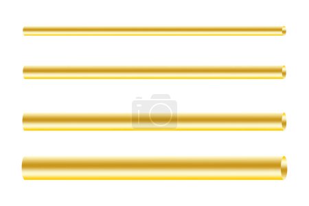 Parallel dazu goldene Rohre. Unterschiedliche Längen und Durchmesser. Polierte Messingstruktur. Vektorillustration. EPS 10. Archivbild.