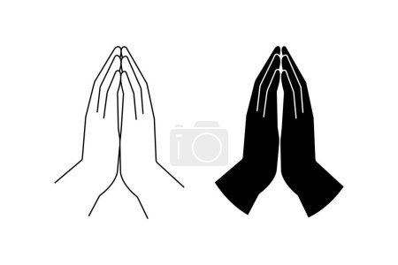 Téléchargez les illustrations : Paire de mains en prière dans les contours et la silhouette. Illustration vectorielle. SPE 10. Image de stock - en licence libre de droit