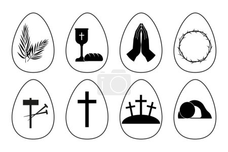 Collection of Christian Easter symbols within egg outlines. Vector Illustration. EPS 10. Stock Image