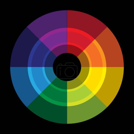 Comprehensive color wheel. Design theory spectrum. Artist color mixing chart. Visual reference guide. Vector illustration. EPS 10. Stock image