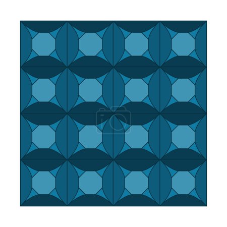 Intricate leaf motif tiling. Ocean blue geometric shapes. Artistic symmetrical composition. Aesthetic tilework design. Vector illustration. EPS 10. Stock image