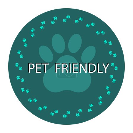 Pet friendly sign. Paw print emblem. Animal welcome symbol. Vector illustration. EPS 10. Stock image