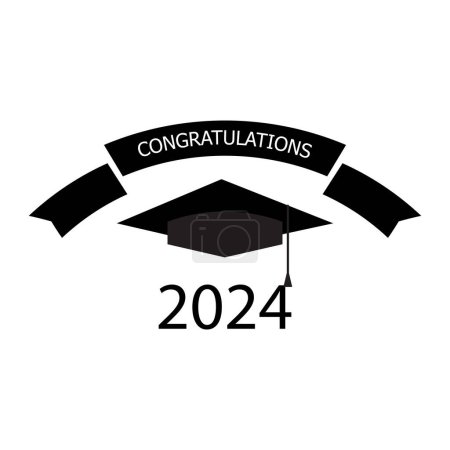 Graduation banner design. 2024 graduate cap. Commencement ceremony emblem. Vector illustration. EPS 10. Stock image.