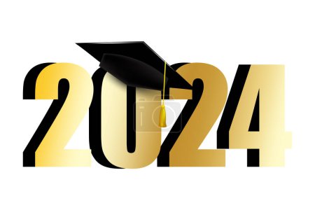Graduation cap icon. Class of 2024 celebration. Academic success emblem. Achievement milestone graphic. Vector illustration. EPS 10. Stock image.