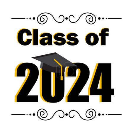 Festive graduation graphic for the Class of 2024 with a cap and decorative elements. Vector illustration. EPS 10. Stock image.