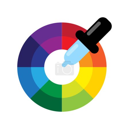 Color Wheel Dropper Werkzeug. Farbtheorie. Farblich passende Präzision. Graphische Design-Grundlagen. Vektorillustration. EPS 10. Archivbild.