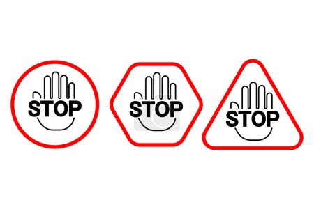 Traffic control stop signs. Hand gesture warning icons. Prohibition safety symbols. Vector illustration. EPS 10. Stock image