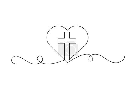 Glaube und Liebe verflochten sich. Religiöses Herz mit Kreuz. Christliches Symbol der Liebe. Spiritualität und Glaubensgestaltung. Vektorillustration. EPS 10. Archivbild.